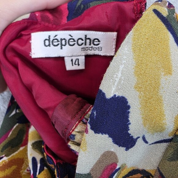 Depeche Mode Dress Womens Size 14 Red Yellow Floral Halter Maxi Rayon Made USA - Picture 4 of 10